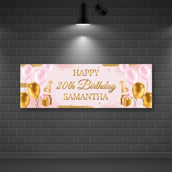 Custom Gold and Pink Birthday Banner for Kids and Adults